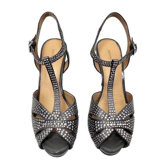 Antonio Melani Silver Rhinestone Peep Toe Strap Heels Pumps Stilettos' 10 M - Picture 4 of 8